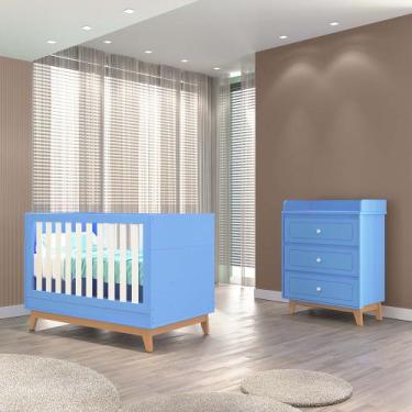 Imagem de Quarto Infantil Duplo 100% em MDF com Berço 2 em 1 Tuboarte Cômoda Nat