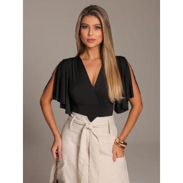 Imagem de Body Decote V Profundo com Mangas Fluidas - Lumia, Preto, P