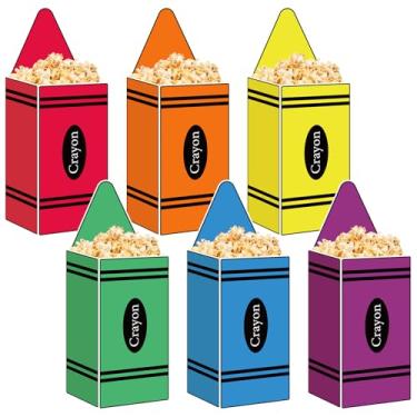 Imagem de JarThenaAMCS 24 caixas de pipoca de giz de cera de volta às aulas, baldes de pipoca de giz de cera coloridos, primeiro dia de aula, caixas de lembrancinhas de papel para decoração de festa na