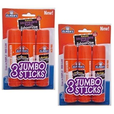 Imagem de Elmer's Bastão Cola Escolar Roxa Elmers Jumbo Desaparecendo, 1,4 Onças, 2 Pacotes 3 Bastões, 6 Bastões No Total Roxo Desaparecendo, 6 Bastões