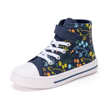 Imagem de FUNCOO PLUS Tênis infantil infantil de lona de cano alto unissex infantil casual, Dinossauros e ovos, 13 Little Kid