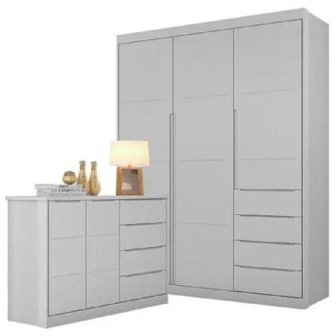 Imagem de Quarto Para Bebê com Guarda Roupa e Cômoda Perola MDF - Phoenix Baby, 