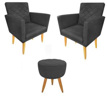 Imagem de Kit 02 Poltronas + Puff Maitê Suede Grafite para leitura - JBF
