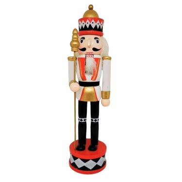 Imagem de Quebra Nozes Decorado Madeira Gala Branco e Vermelho 30cm Boca Articulada - Master Christmas