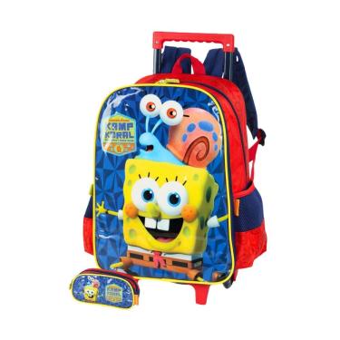 Imagem de Kit Escolar Bob Esponja Mochila Roda + Estojo D - Vermelho