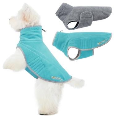 Imagem de ROZKITCH Casaco reversível de lã de ovelha super quente com bordado, moletom de pelúcia dupla face ajustável para raças gigantes pequenas e grandes azul verde M