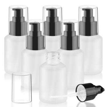 Imagem de 6 garrafas de vidro vazias de loção de creme recarregáveis, frascos de amostra de viagem, recipientes de cosméticos para loção e essência de emulsão de creme (branco, 60 ml)