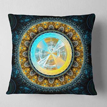 Imagem de Designart Manta grande arredondada simétrica amarela abstrata para sala de estar, sofá, enchimento de almofada + capa de almofada impressa em ambos os lados 66 cm x 66 cm