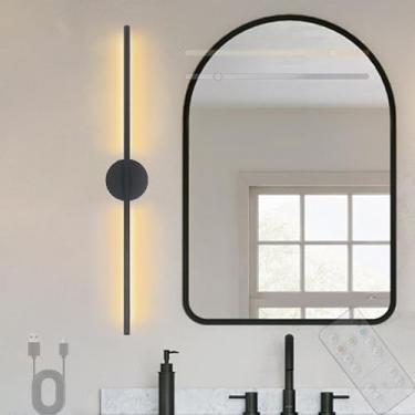 Imagem de GZZBMY Luz de parede LED operada por bateria com controle remoto, lâmpadas de parede lineares reguláveis com controle de toque, arandelas de parede magnéticas, rotação de 350° para quarto, sala de