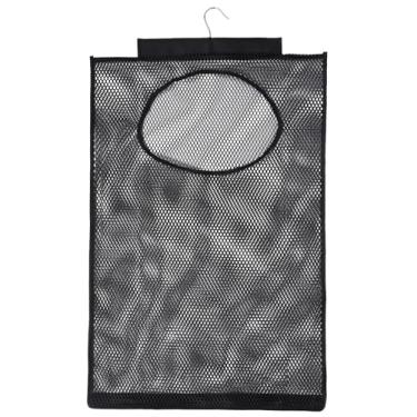 Imagem de Cesto de roupa suja para pendurar, bolsa de roupa suja respirável sobre a porta e parede com 2 ganchos, cesto de roupas sujas portátil leve e dobrável para banheiro badroom dormitório (preto)