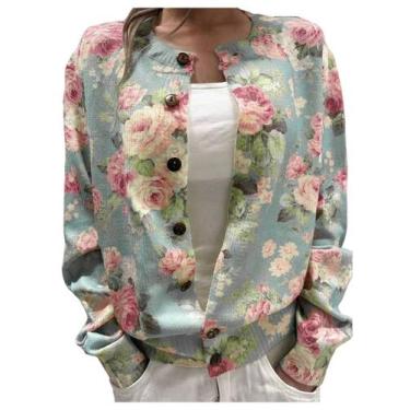 Imagem de Suéter cardigã SOLY HUX feminino com estampa floral verde tamanho L