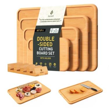 Imagem de Conjunto de tábuas de corte Socisen Bamboo com suporte, 4 pacotes