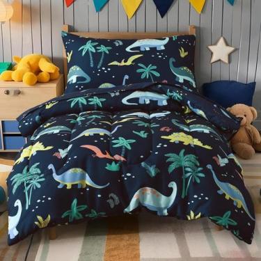 Imagem de Conjunto de roupa de cama infantil PHF, edredom de dinossauro de 4 peç