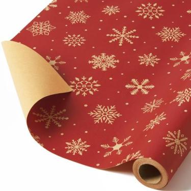 Imagem de Rolo de papel de embrulho Kraft de Natal WERNNSAI 43x10 m vermelho