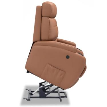 Imagem de Poltrona do Papai Reclinável Elétrica Bivolt Lift com Sistema de Elevação Em Couro Bovino - Modelo Florença Damie (Caramelo)
