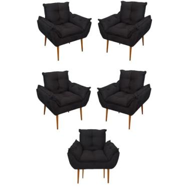 Imagem de Kit 05 Poltrona Opala Sofá Sala, Quarto, Escritório Suede Cor:preto
