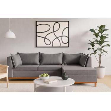 Imagem de Sofá Malta Com Chaise 2,80 Pés e Base Madeira em Linho Luxo 199 Casa Imperial