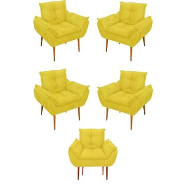 Imagem de Kit 05 Poltrona Opala Sofá Sala, Quarto, Escritório Suede Cor:amarelo