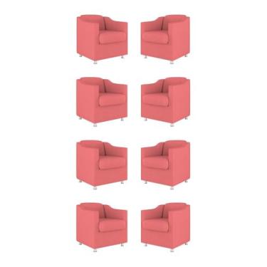 Imagem de Kit 08 Cadeiras Poltronas Decorativas Sala de Espera Clinica Tecido Cor:rosa