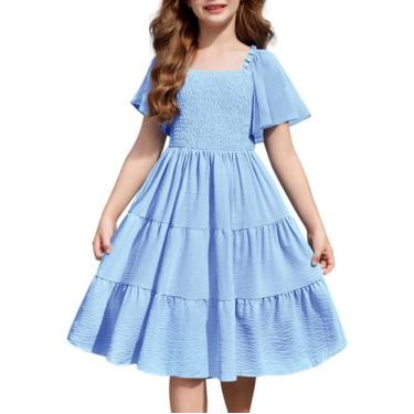 Imagem de Vestido Arshiner Blue para meninas de 5 a 6 anos com bolsos de poliést