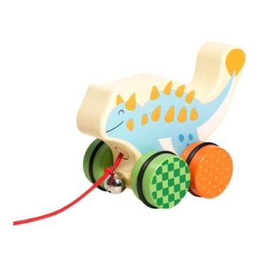 Imagem de Triceratops de brinquedo Animal Push de madeira para crianças de 1 a 3