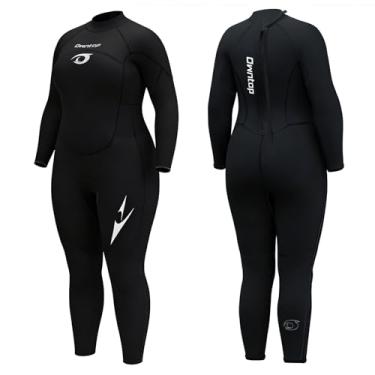 Imagem de Owntop Roupa de mergulho plus size masculina e feminina, neoprene de 3/2 mm, com zíper nas costas, roupa de mergulho térmica de corpo inteiro para mergulho em água fria, surfe, feminina, preta, 4GG