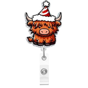 Imagem de Carretel de crachá de Natal, lindo crachá de acrílico de vaca para crachá de identificação, suporte retrátil telescópico, acessórios de clipe de jacaré para enfermeiras, trabalhadores médicos