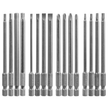 Imagem de Evponk Conjunto de 16 pontas de chave de fenda de 10 cm de comprimento, haste sextavada de 1/10.2 cm, pontas hexagonais Phillips com fenda Torx S2, conjunto de brocas magnéticas de aço para furadeira