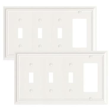 Imagem de Pacote com 2 placas de cobertura de saída tripla/decoradora, placas decorativas de amêndoa clara e tampas de tomada, placa de parede de fibra de bambu natural durável para tomada elétrica, receptáculo