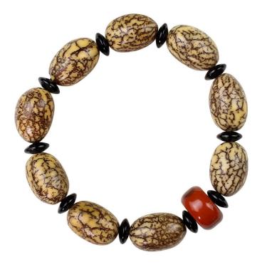 Imagem de Pulseira Bodhizi com miçangas em forma de milho com veia dourada e prateada