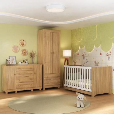 Imagem de Quarto de Bebê Completo com Berço Americano 3 em 1 p/Colchão 130x70cm Allegra Multimóveis MP4594