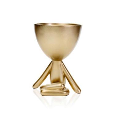 Imagem de Vaso Decorativo Bob Robert Planta Em Poliresina Dourado 14,5x11x10 cm 