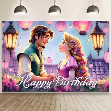 Imagem de Pano de fundo de decoração de parede para decorações de aniversário Rapunzel, faixa de aniversário para artigos de festa emaranhados (1,5 x 0,9 m)