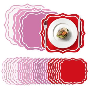 Imagem de Stuffygreenus 100 peças de jogo americano de papel para o dia dos namorados, 33,4 x 30,5 cm, descartável, recortado, papel dos namorados, tapete decorativo vermelho para casamento, chá de bebê