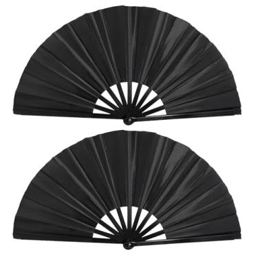 Imagem de 2 peças de ventilador dobrável portátil de 33 cm, ventilador de rave grande de nylon preto, ventiladores de mão para mulheres, dobrável, ventilador de apresentações de dança, ventilador de botas no
