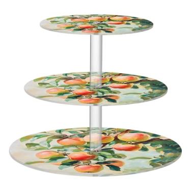 Imagem de CEBUGI Suporte de cupcake de 3 camadas, folhas de maçã, suporte redondo para bolo, torre, bandeja de servir em camadas de acrílico para chá, chá de bebê, casamento e mais