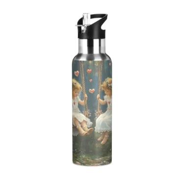 Imagem de Wassud Garrafa de água Beautiful Angels Garrafa de água esportiva de aço inoxidável com canudo garrafas de água isoladas copo portátil de viagem 946 ml