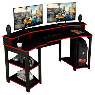 Imagem de Mesa Gamer Cockpit 3 Prateleiras Preto Vermelho