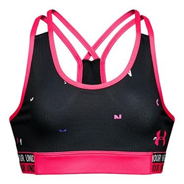 Imagem de Under Armour Sutiã estampado HeatGear Armour para meninas, preto/rosa penta, Preto (001)/Rosa penta, P