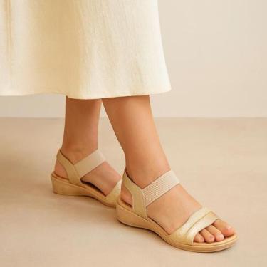 Imagem de Usaflex Sandália Feminina Conforto Salto Baixo Em Couro, 38, Dourado, 