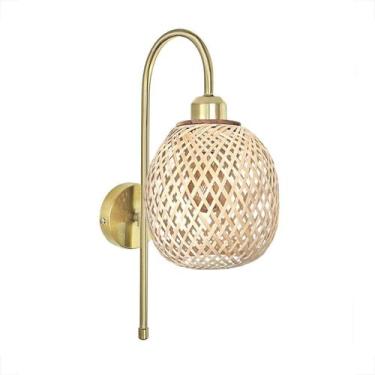 Imagem de Arandela Dourada De Bambu Interna Fibra Natural Quarto Nat92 - Acende 