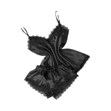 Imagem de Conjunto De Pijamas Sexy De Veludo Feminino Com Camisola De Laço E Top