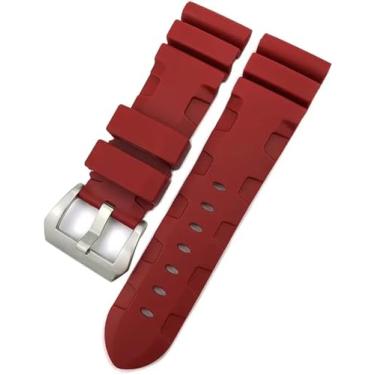 Imagem de DFAMIN Pulseira de relógio de borracha 24 mm 26 mm pulseira de silicone adequada para Panerai luminária submersível PAM verde azul pulseira impermeável (cor: pino vermelho, tamanho: 26 mm)