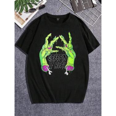 Imagem de Camiseta Creepin It Real Estampa Rastejando Real Mão Zumbi Verde Neon 