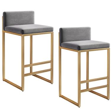 Imagem de Conjunto de 1/2 bancos de bar modernos de metal com apoio para os pés dourado veludo cadeiras de bar para ilha de cozinha