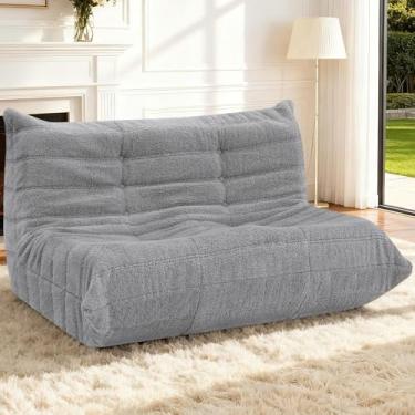 Imagem de HABUTWAY Bean Bag Cadeiras Fireside Lazy Floor Sofá, Soft Teddy Fleece 2 Lugares com Enchimento de Espuma de Alta Resiliência, Pufe para Sala de Estar, Quarto, Escritório (Pelúcia Cinza Claro)