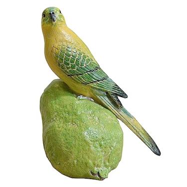 Imagem de Estatuetas de pássaros de jardim, pássaro verde feito à mão em pedra, decoração de estátua de resina, ornamentos de mesa de gramado