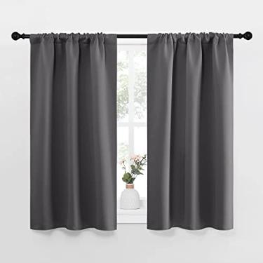 Imagem de Cortinas de janela cinza para quarto - Decoração de casa com isolamento térmico, persianas blackout e cortinas para janelas pequenas (cinza, 2 painéis, L 73 x C 101 cm)