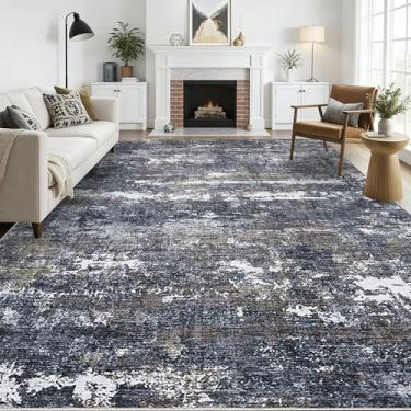 Imagem de GarveeHome Tapetes abstratos de 25 x 35 cm para quarto, laváveis à máquina, tapetes modernos para sala de estar, tapete antiderrapante, tapete macio para berçário, cinza e marrom