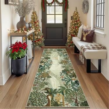 Imagem de GarveeHome Tapete de corredor de selva de 6 x 20 cm, tapete de corredor de cozinha longo verde macio antiderrapante para casa de fazenda, tapete fino resistente a manchas para banheiro ao lado